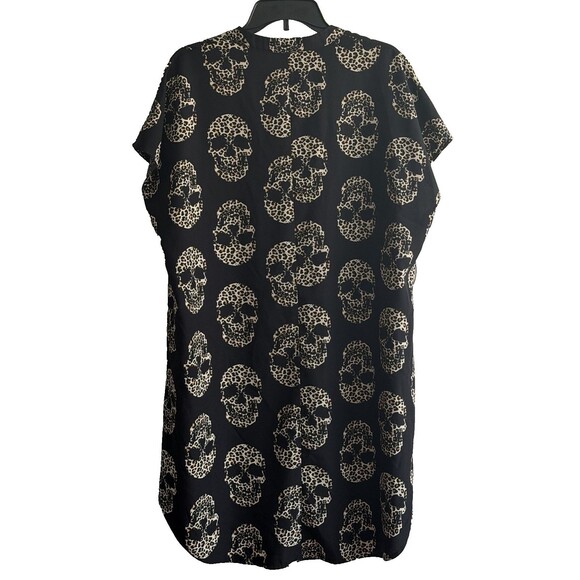 Emery Rose Dress Plus Sz 2XL Leopard Skull Print Cap Sleeve Black Split Neck - Picture 4 of 8